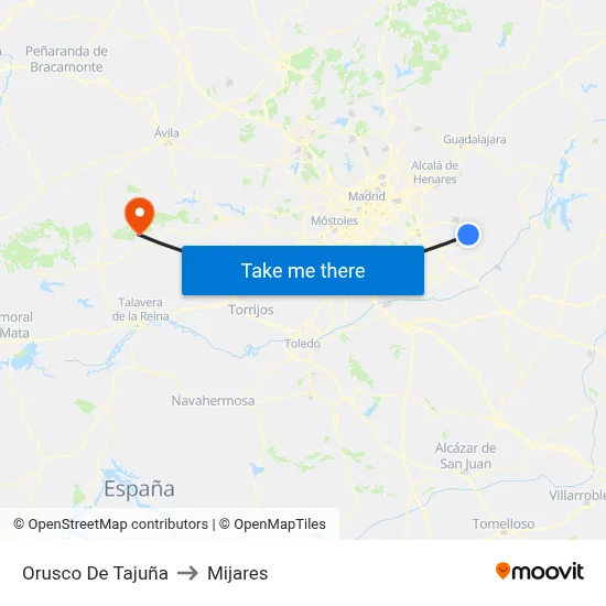 Orusco De Tajuña to Mijares map