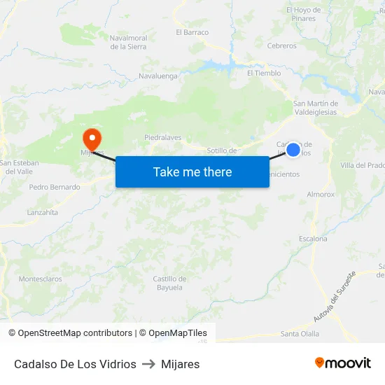 Cadalso De Los Vidrios to Mijares map