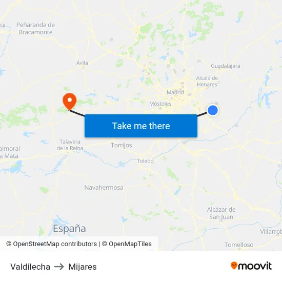 Valdilecha to Mijares map