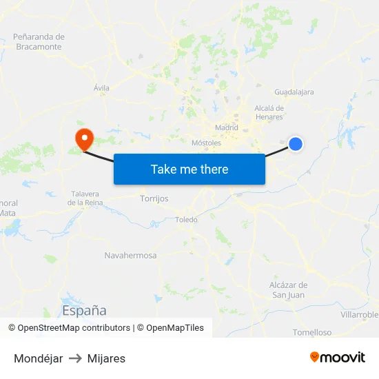 Mondéjar to Mijares map