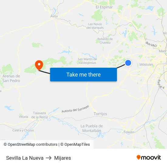 Sevilla La Nueva to Mijares map