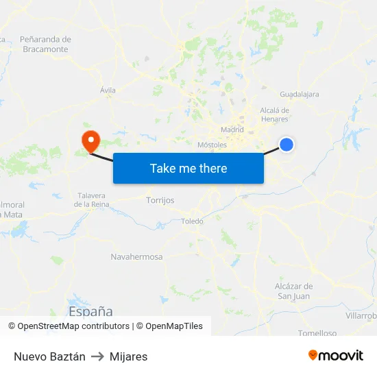 Nuevo Baztán to Mijares map