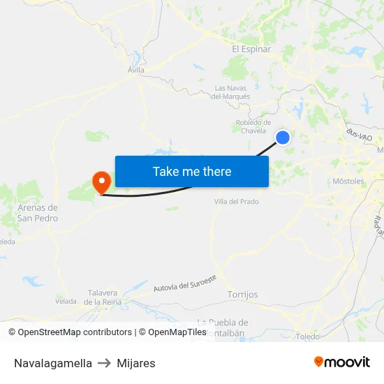 Navalagamella to Mijares map