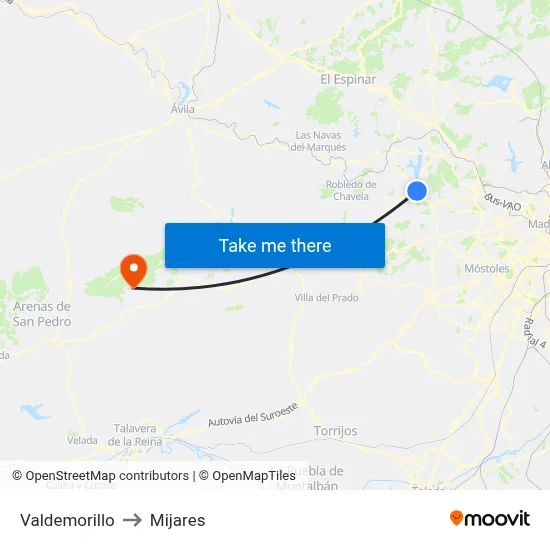 Valdemorillo to Mijares map