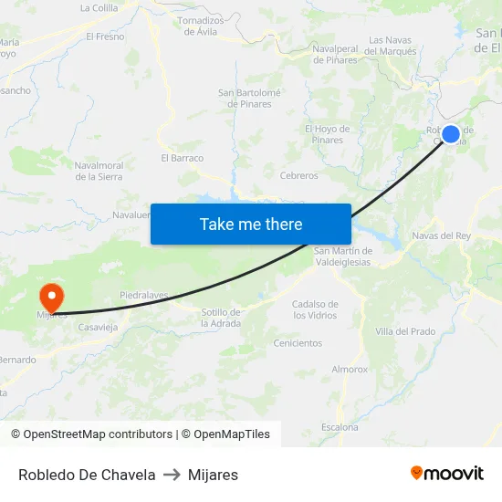 Robledo De Chavela to Mijares map