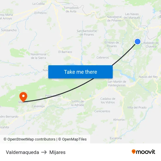 Valdemaqueda to Mijares map