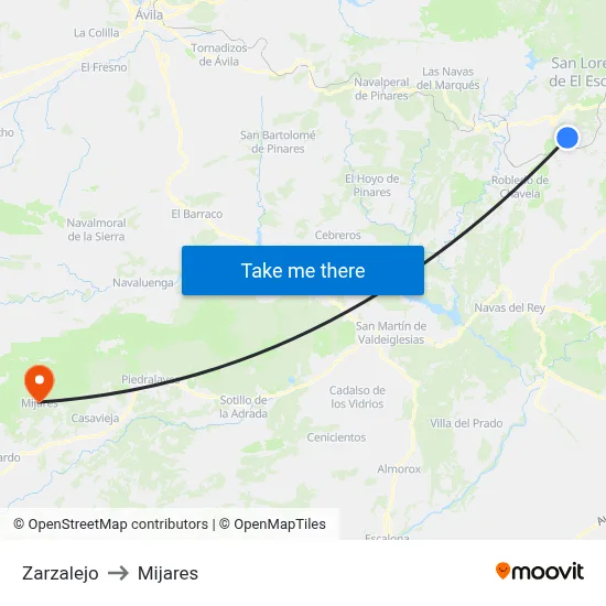 Zarzalejo to Mijares map