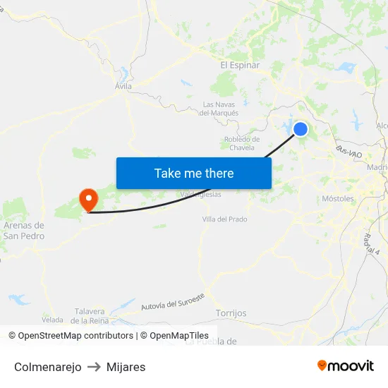 Colmenarejo to Mijares map