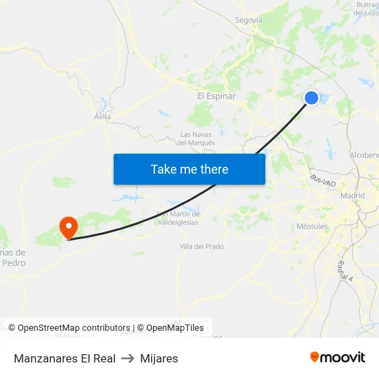 Manzanares El Real to Mijares map
