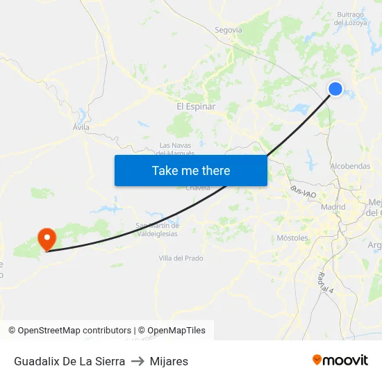 Guadalix De La Sierra to Mijares map