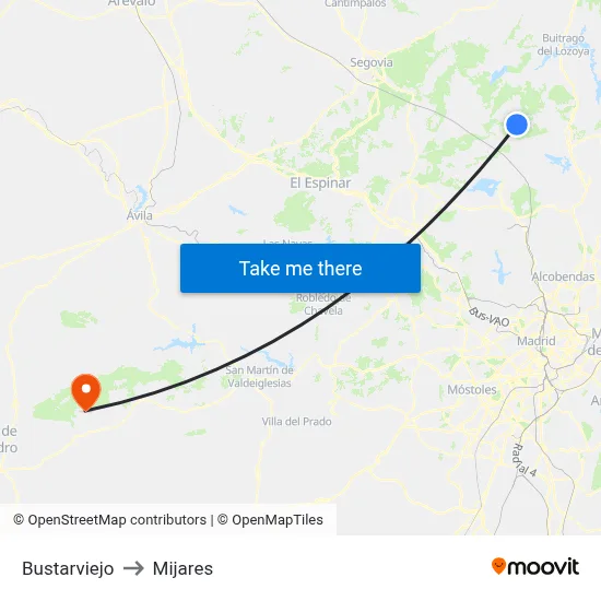 Bustarviejo to Mijares map