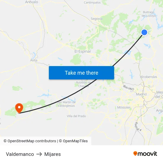 Valdemanco to Mijares map
