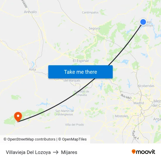Villavieja Del Lozoya to Mijares map