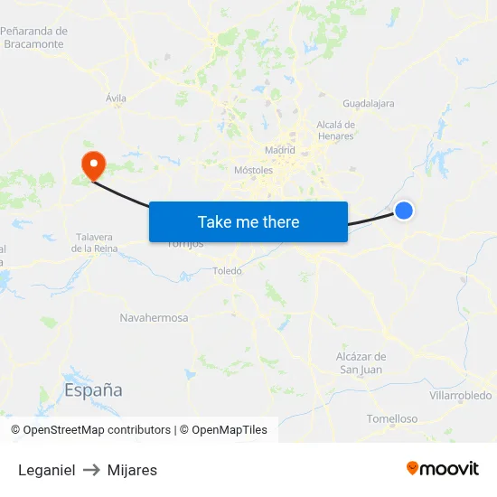 Leganiel to Mijares map