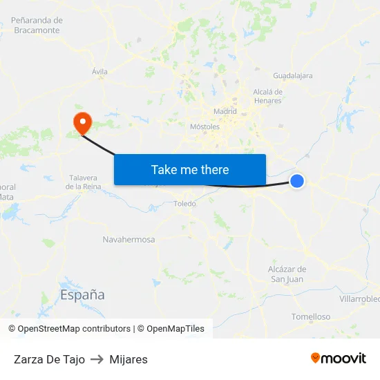 Zarza De Tajo to Mijares map