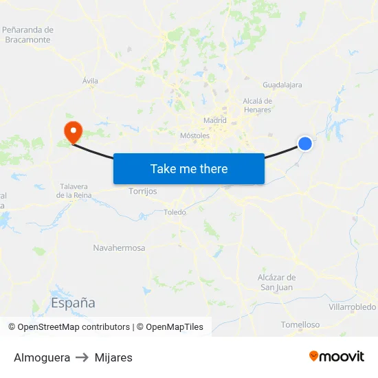 Almoguera to Mijares map