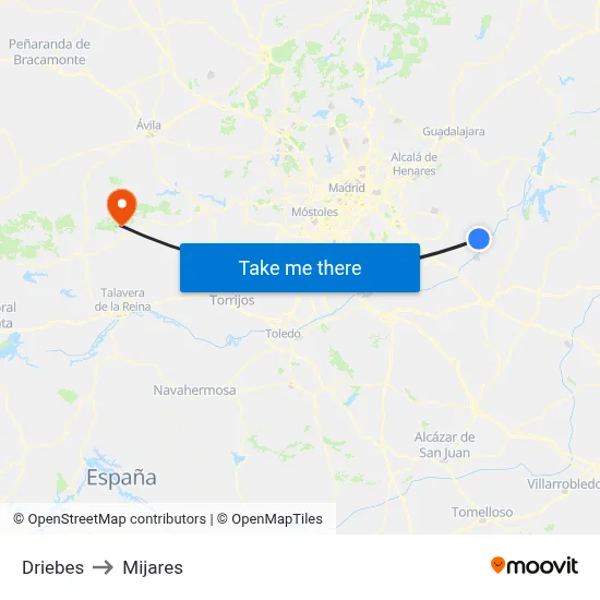Driebes to Mijares map
