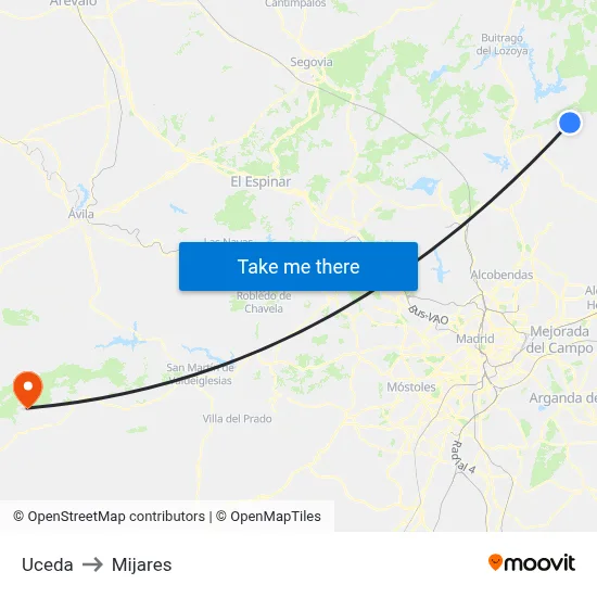 Uceda to Mijares map