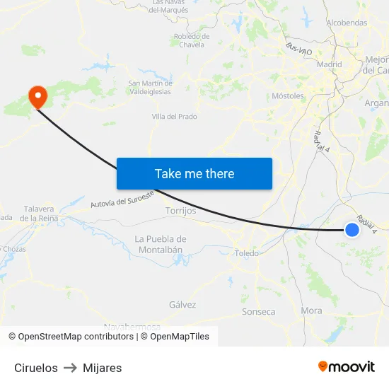 Ciruelos to Mijares map