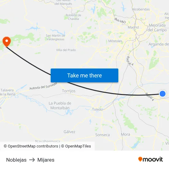 Noblejas to Mijares map