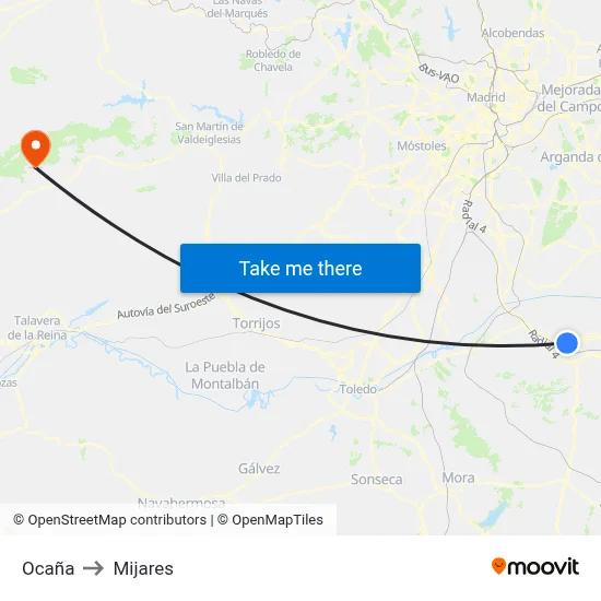 Ocaña to Mijares map