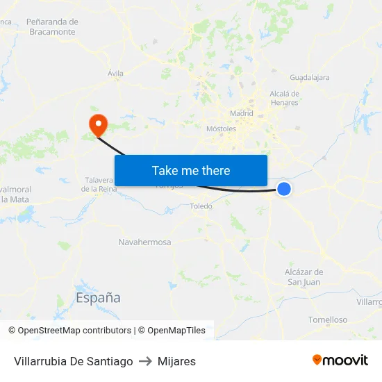 Villarrubia De Santiago to Mijares map