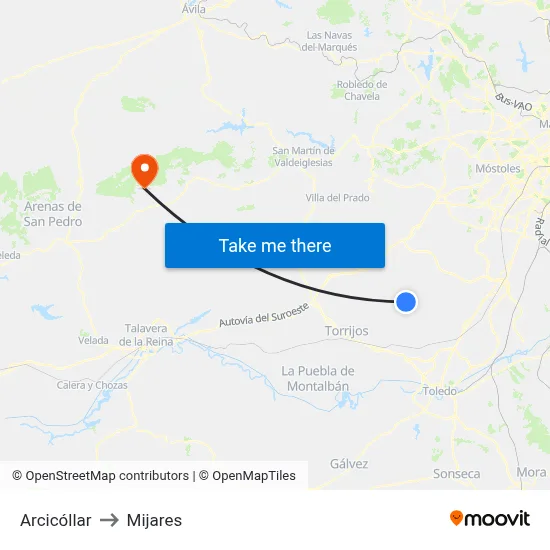 Arcicóllar to Mijares map
