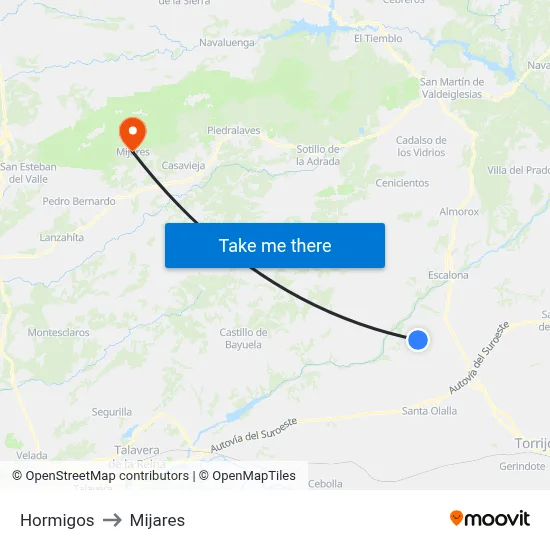 Hormigos to Mijares map