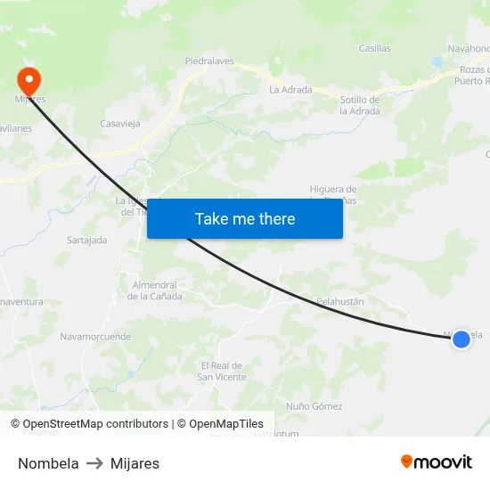 Nombela to Mijares map