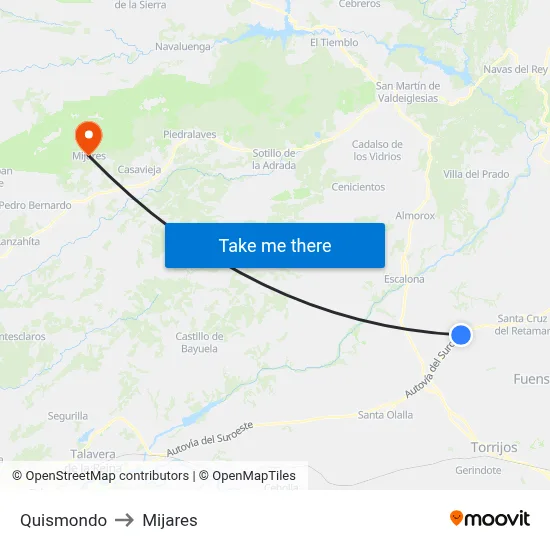 Quismondo to Mijares map