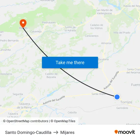 Santo Domingo-Caudilla to Mijares map