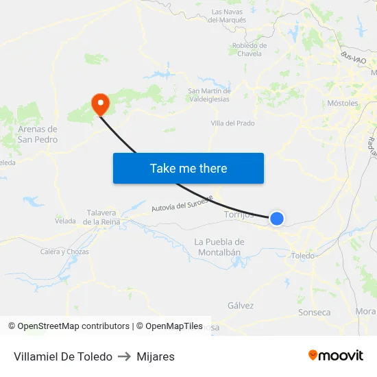 Villamiel De Toledo to Mijares map