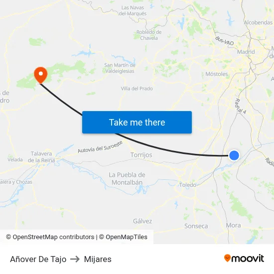 Añover De Tajo to Mijares map