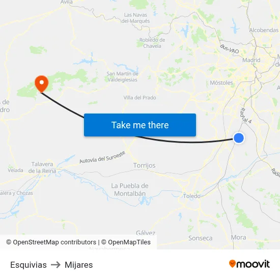 Esquivias to Mijares map