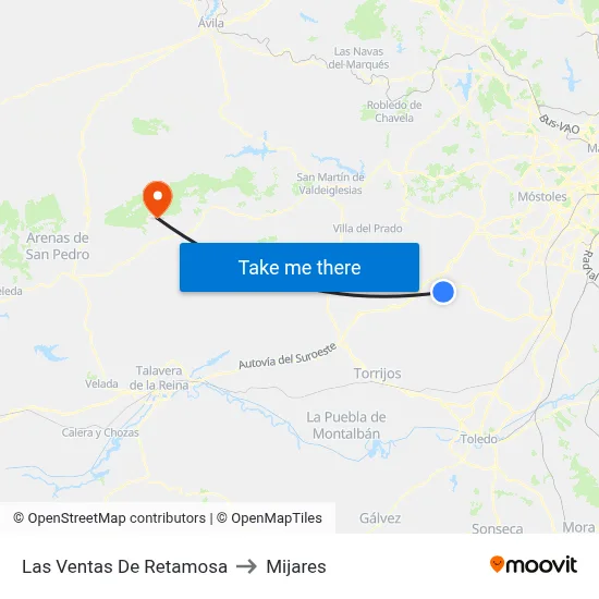 Las Ventas De Retamosa to Mijares map