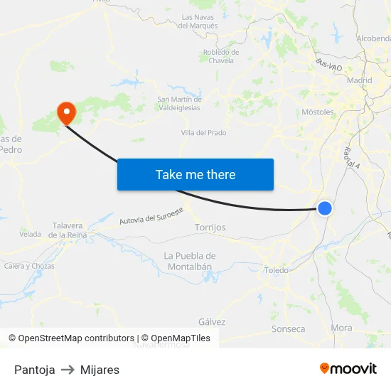 Pantoja to Mijares map