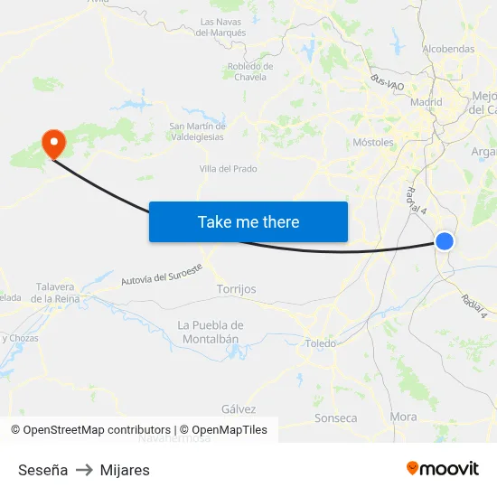 Seseña to Mijares map