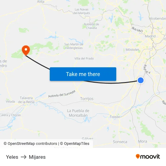 Yeles to Mijares map