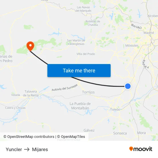 Yuncler to Mijares map