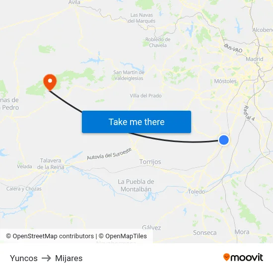 Yuncos to Mijares map