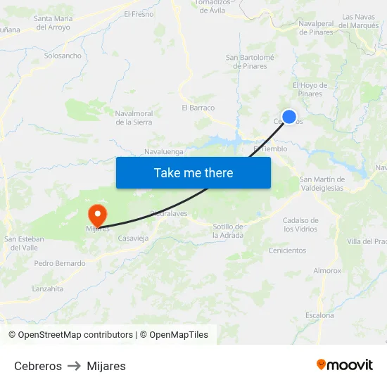 Cebreros to Mijares map