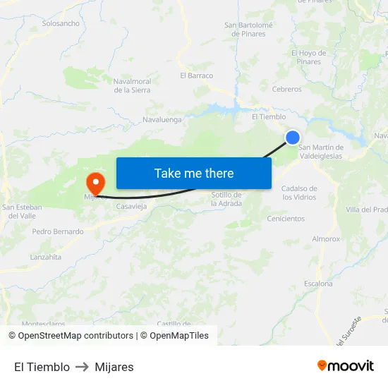 El Tiemblo to Mijares map