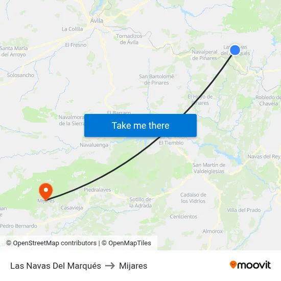 Las Navas Del Marqués to Mijares map