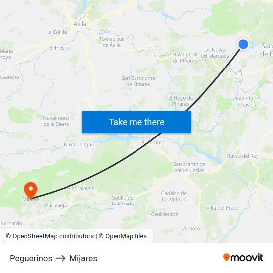 Peguerinos to Mijares map