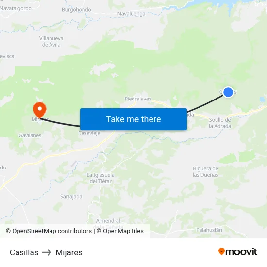 Casillas to Mijares map