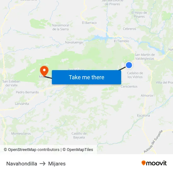Navahondilla to Mijares map