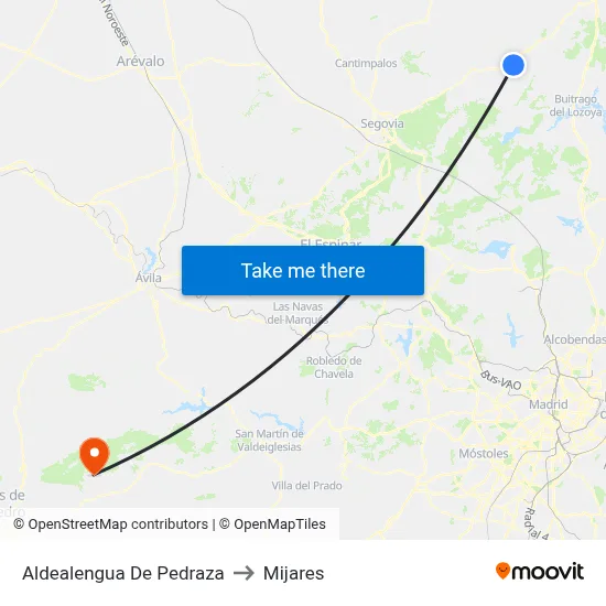 Aldealengua De Pedraza to Mijares map