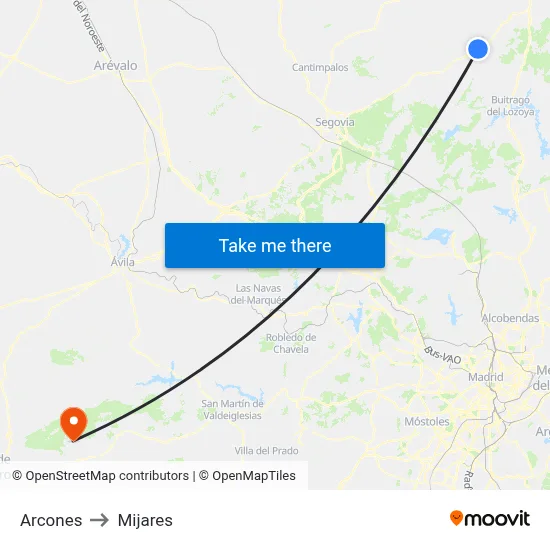 Arcones to Mijares map