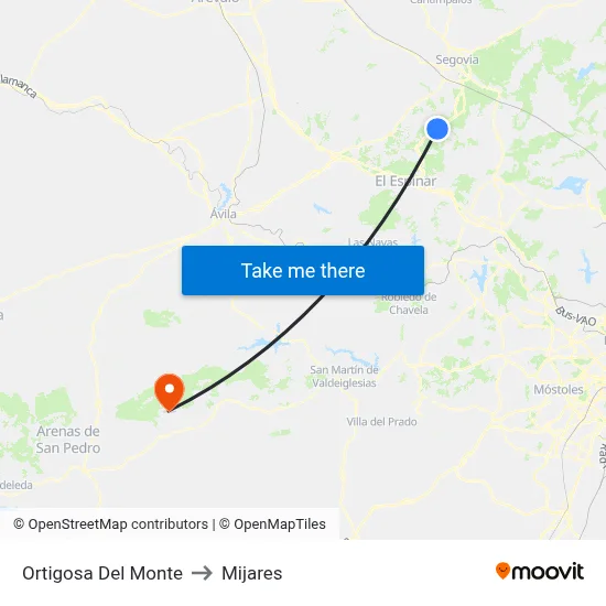 Ortigosa Del Monte to Mijares map