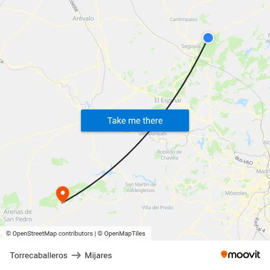 Torrecaballeros to Mijares map